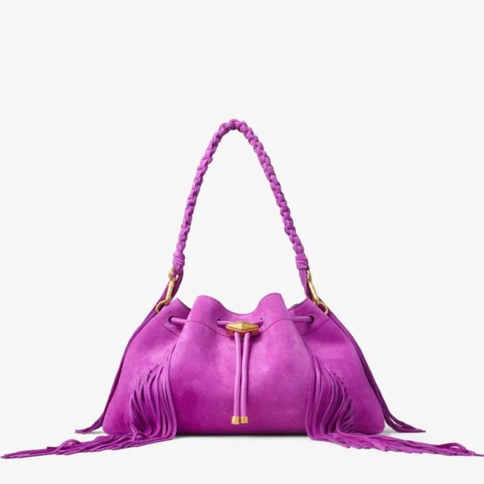 Cinch Medium Violet Orchid Suede Shoulder Bag with Fringes Cinch Medium Violet Orchid Suede Shoulder Bag with Fringes