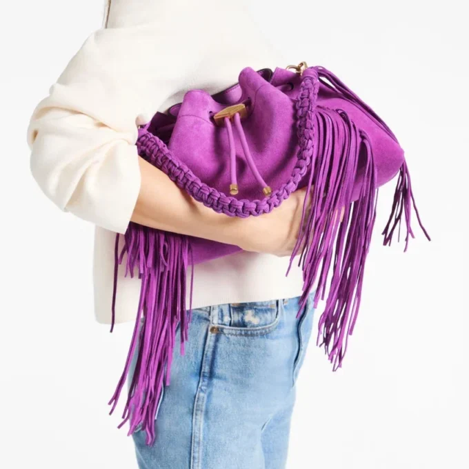 Cinch Medium Violet Orchid Suede Shoulder Bag with Fringes Cinch Medium Violet Orchid Suede Shoulder Bag with Fringes