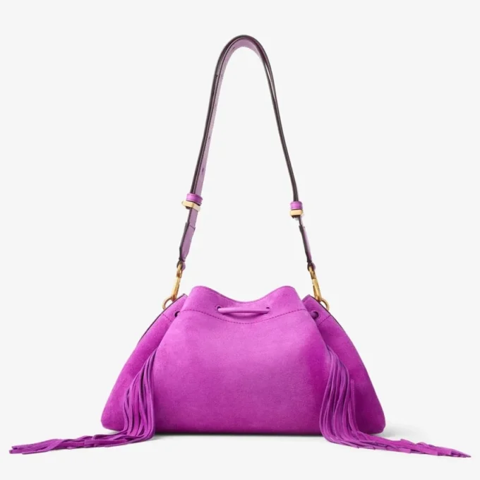 Cinch Medium Violet Orchid Suede Shoulder Bag with Fringes Cinch Medium Violet Orchid Suede Shoulder Bag with Fringes