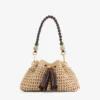 Cinch Small natur- och chokladfärgad axelväska i virkad raffia med flätad rem