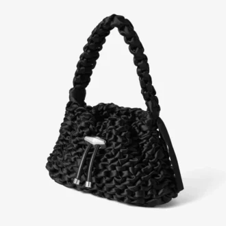 Cinch Small Svart vävd satin-axelväska