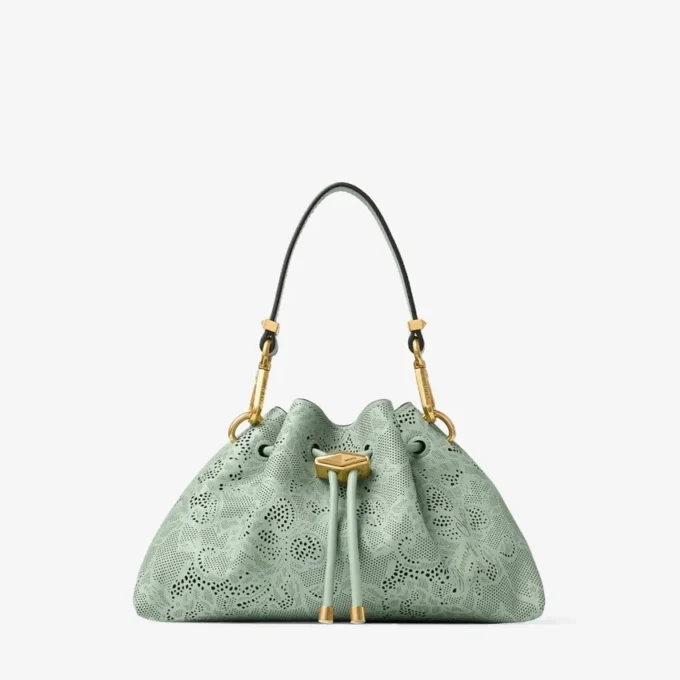 Cinch Small Verde jimmy choo axelväska i perforerat läder med snörning