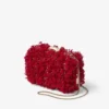 Cloud rubinröd satinclutch med broderade blomblad Cloud rubinröd satinclutch med broderade blomblad