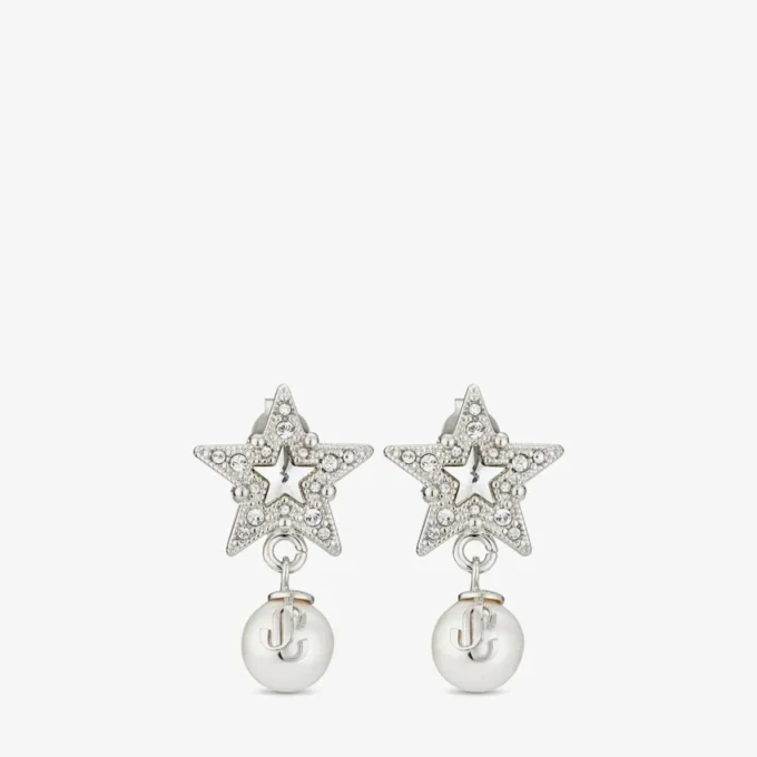Crystal Star-örhängen Örhängen i silverfinish med vita pärlor i harts och kristaller Crystal Star-örhängen Örhängen i silverfinish med vita pärlor i harts och kristaller