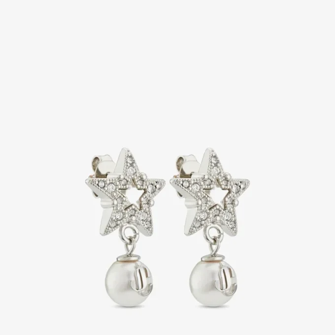 Crystal Star-örhängen Örhängen i silverfinish med vita pärlor i harts och kristaller Crystal Star-örhängen Örhängen i silverfinish med vita pärlor i harts och kristaller