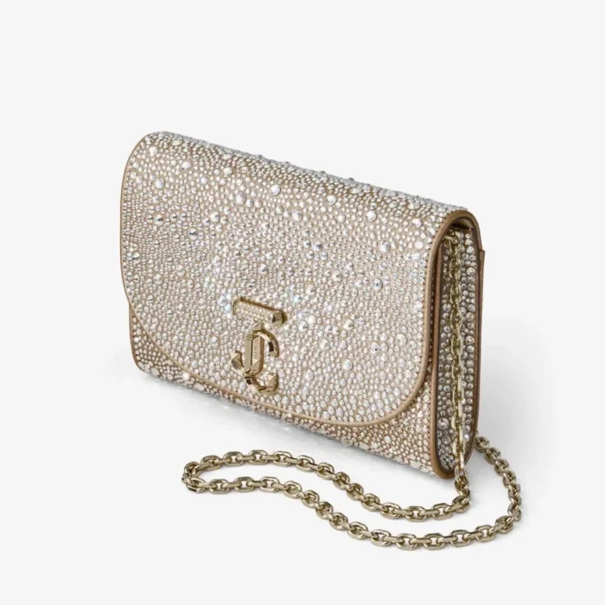 Curve Clutch Guldskimrande mockaväska med hotfix-kristaller Curve Clutch Guldskimrande mockaväska med hotfix-kristaller
