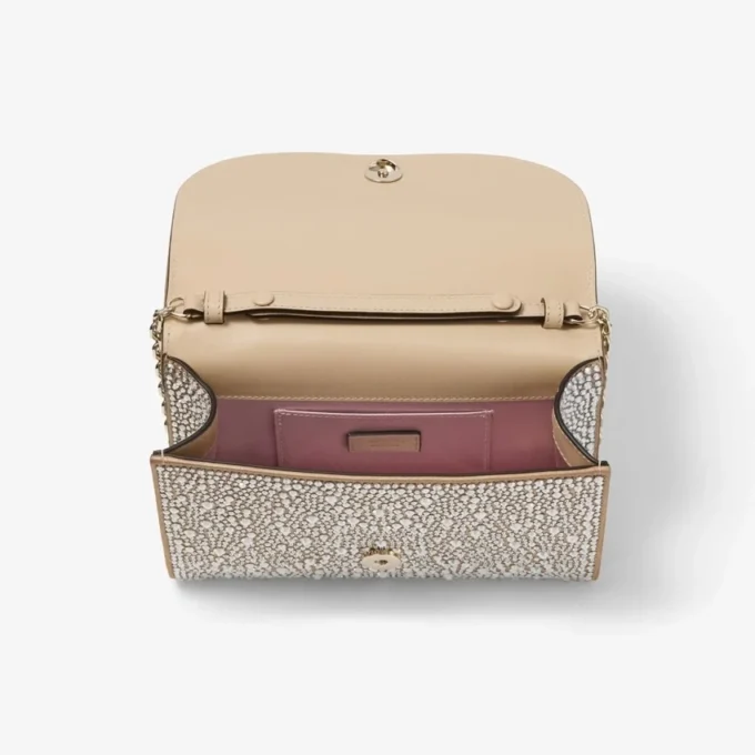Curve Clutch Guldskimrande mockaväska med hotfix-kristaller Curve Clutch Guldskimrande mockaväska med hotfix-kristaller