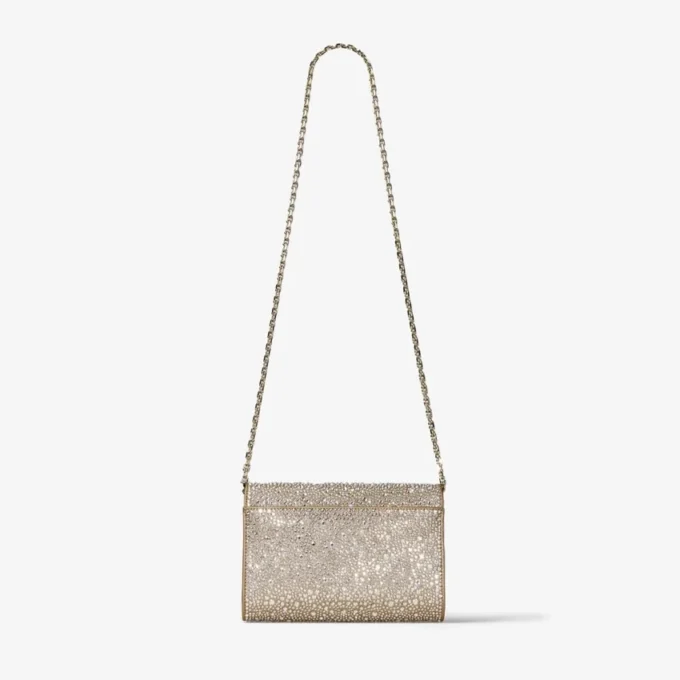 Curve Clutch Guldskimrande mockaväska med hotfix-kristaller Curve Clutch Guldskimrande mockaväska med hotfix-kristaller