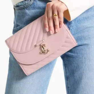 Curve Clutch Rose Quiltad bikerläder-clutchväska
