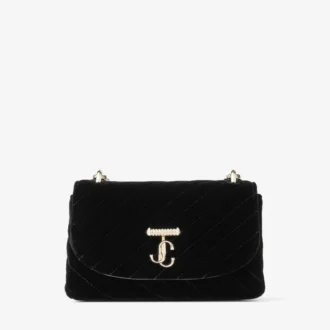 Curve Cross Body Small Svart quiltad crossbody-väska i sammet med kristall-Jc-bar