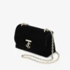 Curve Cross Body Small Svart quiltad crossbody-väska i sammet med kristall-Jc-bar Curve Cross Body Small Svart quiltad crossbody-väska i sammet med kristall-Jc-bar