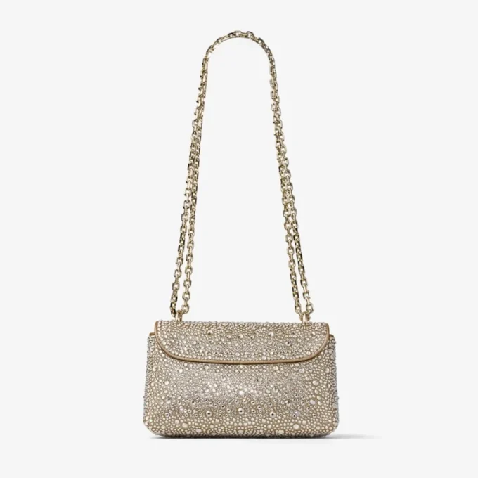 Curve Crossbody Small – guldskimrande crossbody-väska i mocka med hotfix-kristaller Curve Crossbody Small – guldskimrande crossbody-väska i mocka med hotfix-kristaller