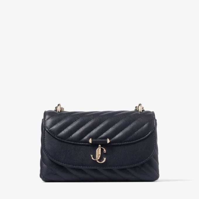 Curve Crossbody Small Marine Quilted Biker Leather Crossbody Bag