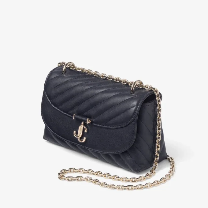 Curve Crossbody Small Marine Quilted Biker Leather Crossbody Bag