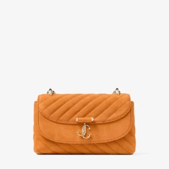 Curve Crossbody Small Sunset Orange Quilted Suede Crossbody Bag