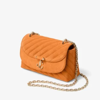 Curve Crossbody Small Sunset Orange Quilted Suede Crossbody Bag