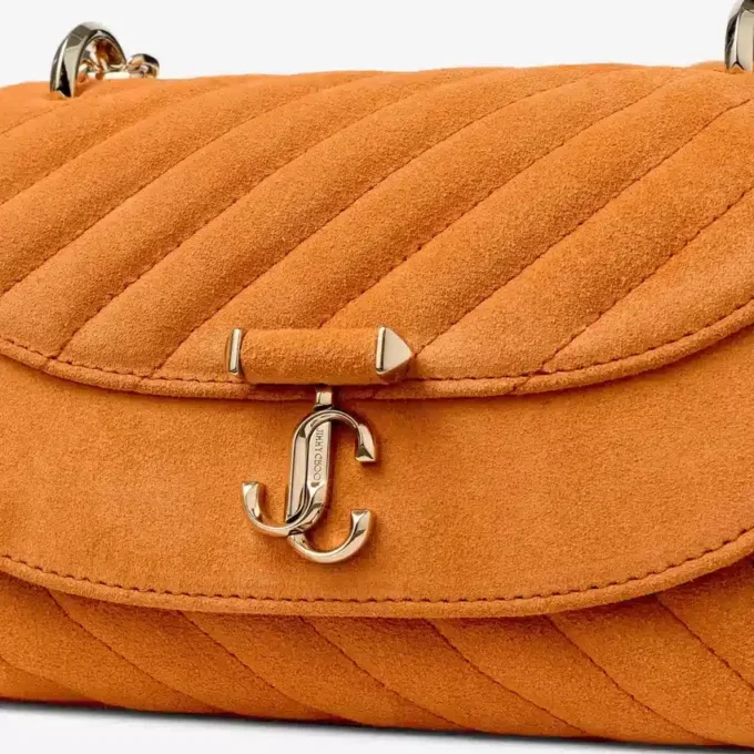 Curve Crossbody Small Sunset Orange Quilted Suede Crossbody Bag