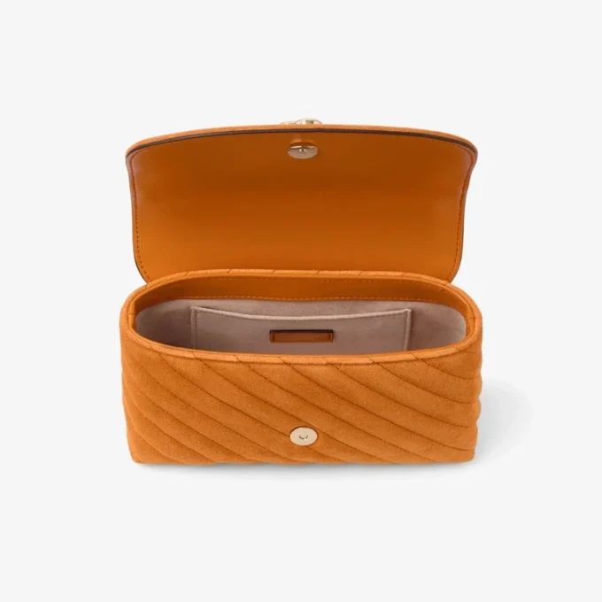 Curve Crossbody Small Sunset Orange Quilted Suede Crossbody Bag