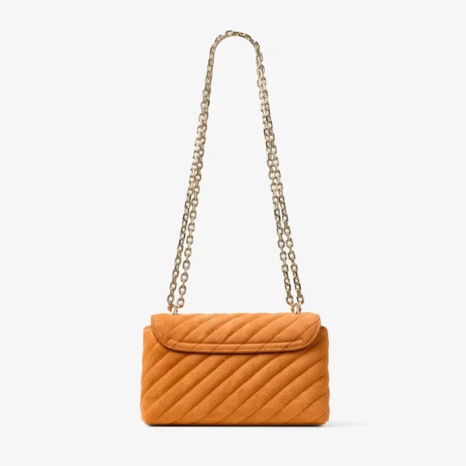 Curve Crossbody Small Sunset Orange Quilted Suede Crossbody Bag