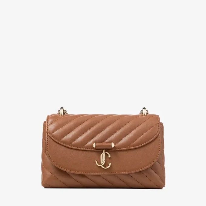 Curve Crossbody Small Tan Quilted Biker Leather Crossbody Bag