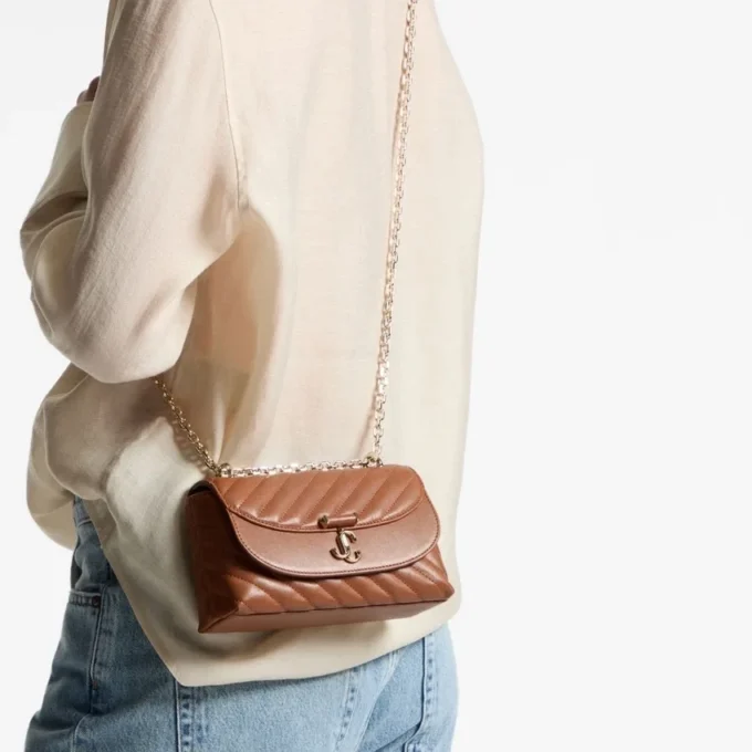 Curve Crossbody Small Tan Quilted Biker Leather Crossbody Bag