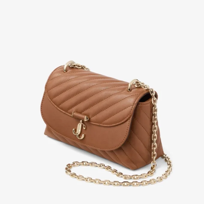 Curve Crossbody Small Tan Quilted Biker Leather Crossbody Bag