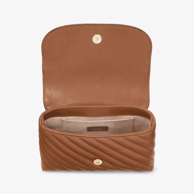 Curve Crossbody Small Tan Quilted Biker Leather Crossbody Bag