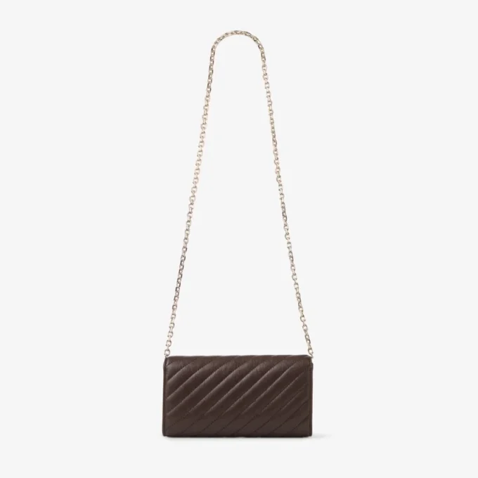 Curve-plånbok med kedja Chokladbrun quiltad Biker-läderplånbok med kedja