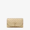 Curve-plånbok med kedja Glänsande guld Quiltad metallisk läderclutch