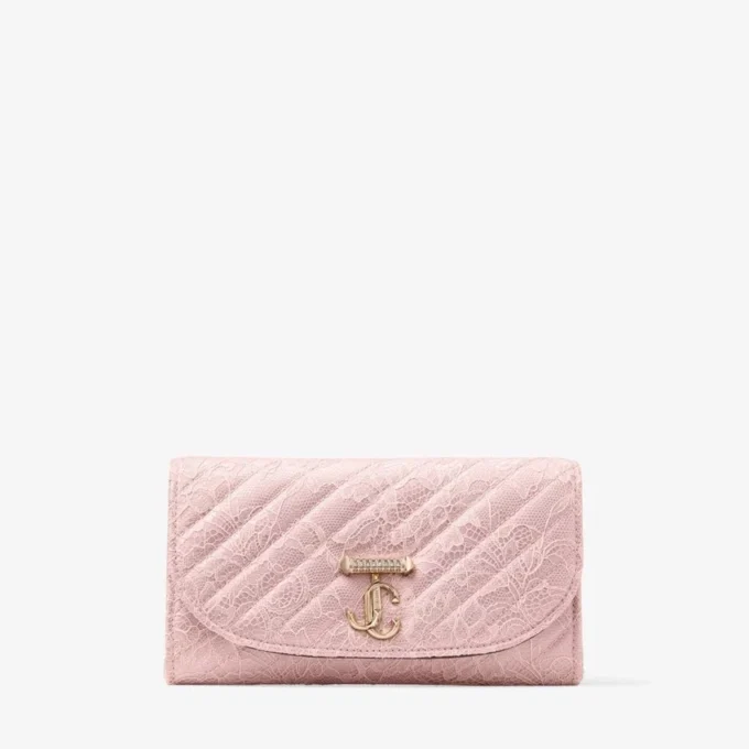 Curve-plånbok med kedja Rose Quilted jimmy choo Lace-plånbokskedja med kristall-JC-bar Curve-plånbok med kedja Rose Quilted jimmy choo Lace-plånbokskedja med kristall-JC-bar