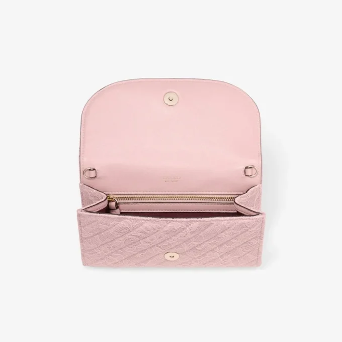 Curve-plånbok med kedja Rose Quilted jimmy choo Lace-plånbokskedja med kristall-JC-bar Curve-plånbok med kedja Rose Quilted jimmy choo Lace-plånbokskedja med kristall-JC-bar