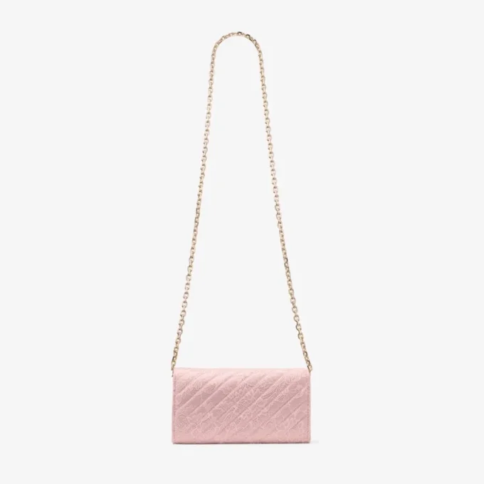 Curve-plånbok med kedja Rose Quilted jimmy choo Lace-plånbokskedja med kristall-JC-bar Curve-plånbok med kedja Rose Quilted jimmy choo Lace-plånbokskedja med kristall-JC-bar