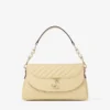 Curve Top Handle Buttermilk Quilted Biker Leather Shoulder Bag with Pearl Detail
