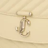 Curve Top Handle Buttermilk Quilted Biker Leather Shoulder Bag with Pearl Detail