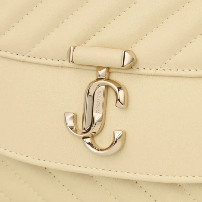 Curve Top Handle Buttermilk Quilted Biker Leather Shoulder Bag with Pearl Detail