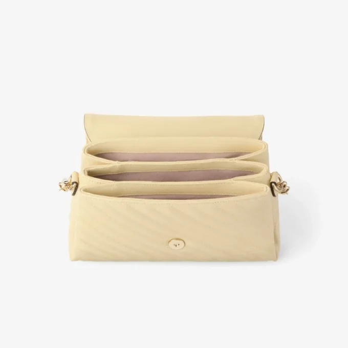 Curve Top Handle Buttermilk Quilted Biker Leather Shoulder Bag with Pearl Detail