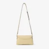 Curve Top Handle Buttermilk Quilted Biker Leather Shoulder Bag with Pearl Detail