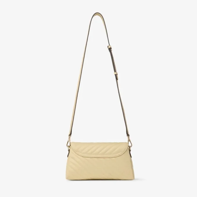 Curve Top Handle Buttermilk Quilted Biker Leather Shoulder Bag with Pearl Detail