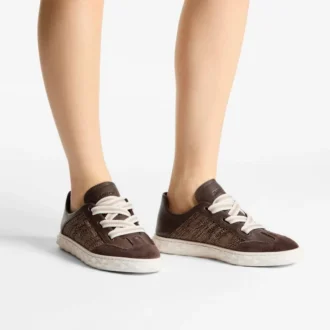 Diamond Light Flex F Choklad- och lattefärgad lädermix och fina raffia-sneakers