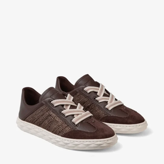 Diamond Light Flex F Choklad- och lattefärgad lädermix och fina raffia-sneakers Diamond Light Flex F Choklad- och lattefärgad lädermix och fina raffia-sneakers
