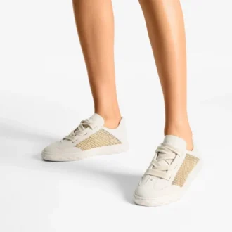 Diamond Light Flex F Guld- och lattefärgad lädermix och metallicvävda mesh-sneakers