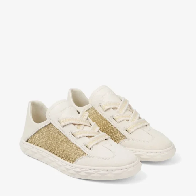 Diamond Light Flex F Guld- och lattefärgad lädermix och metallicvävda mesh-sneakers Diamond Light Flex F Guld- och lattefärgad lädermix och metallicvävda mesh-sneakers