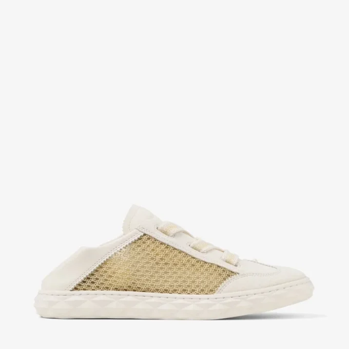 Diamond Light Flex F Guld- och lattefärgad lädermix och metallicvävda mesh-sneakers Diamond Light Flex F Guld- och lattefärgad lädermix och metallicvävda mesh-sneakers