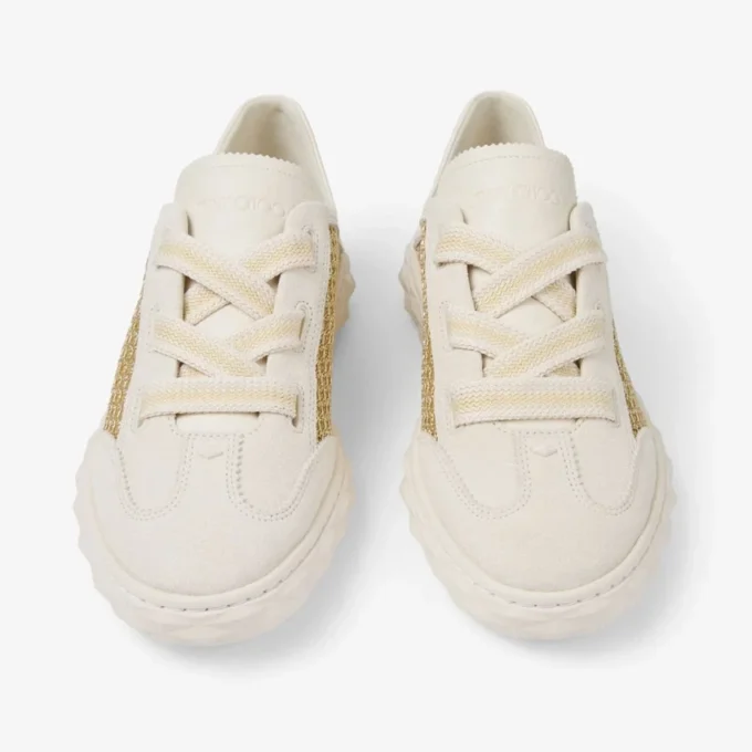 Diamond Light Flex F Guld- och lattefärgad lädermix och metallicvävda mesh-sneakers Diamond Light Flex F Guld- och lattefärgad lädermix och metallicvävda mesh-sneakers