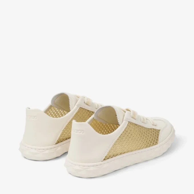 Diamond Light Flex F Guld- och lattefärgad lädermix och metallicvävda mesh-sneakers Diamond Light Flex F Guld- och lattefärgad lädermix och metallicvävda mesh-sneakers