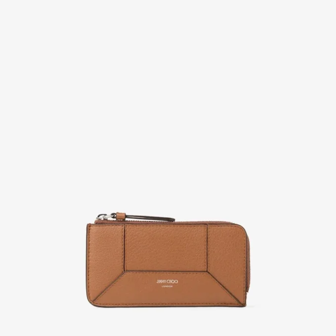 Diamond Lise Zipped M Tan kornigt kalvskinnskortfodral