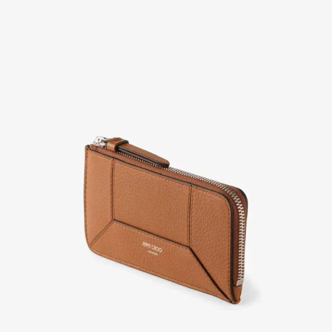 Diamond Lise Zipped M Tan kornigt kalvskinnskortfodral