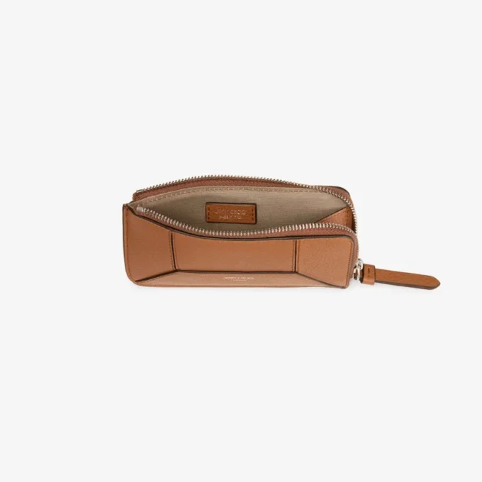 Diamond Lise Zipped M Tan kornigt kalvskinnskortfodral