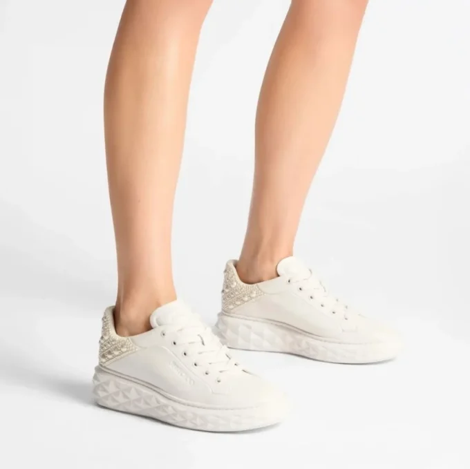 Diamond Maxi F Ii Latte Nappa Leather Pearl Trainers