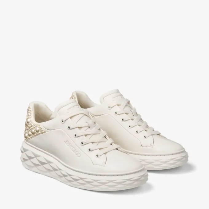 Diamond Maxi F Ii Latte Nappa Leather Pearl Trainers
